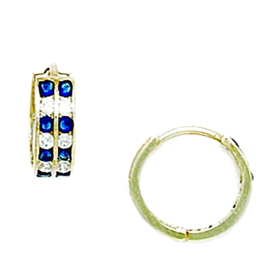 14k Yellow Gold Deep Blue Cubic Zirconia Hoop Hinged Earrings 11x12mm Hoop Earring for Women