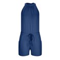 thumbnail image 6 of Usmixi Jumpsuits for Women Dressy Casual Drawstring Elastic Waist off Shoulder Pocket Short Jumpsuits Overalls Summer Halter Sleeveless Solid Mini Formal Rompers Blue l, 6 of 6