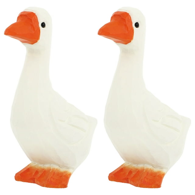 MasteelfCA 2pcs Wood Craft White Goose Home Ornament Creative Goose Statue Figurine