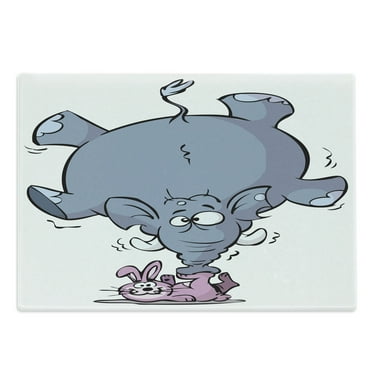 Animal Cutting Board, Rabbit Balancing Big Funny Mascot Animals Cartoon Creatures Circus, Decorative Tempered Glass Cutting and Serving Board, Large Size, Grey Pink White, by Ambesonne