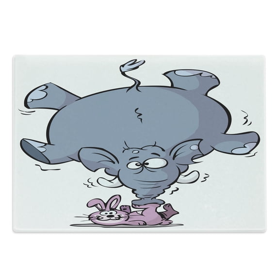 Animal Cutting Board, Rabbit Balancing Big Funny Mascot Animals Cartoon Creatures Circus, Decorative Tempered Glass Cutting and Serving Board, Large Size, Grey Pink White, by Ambesonne