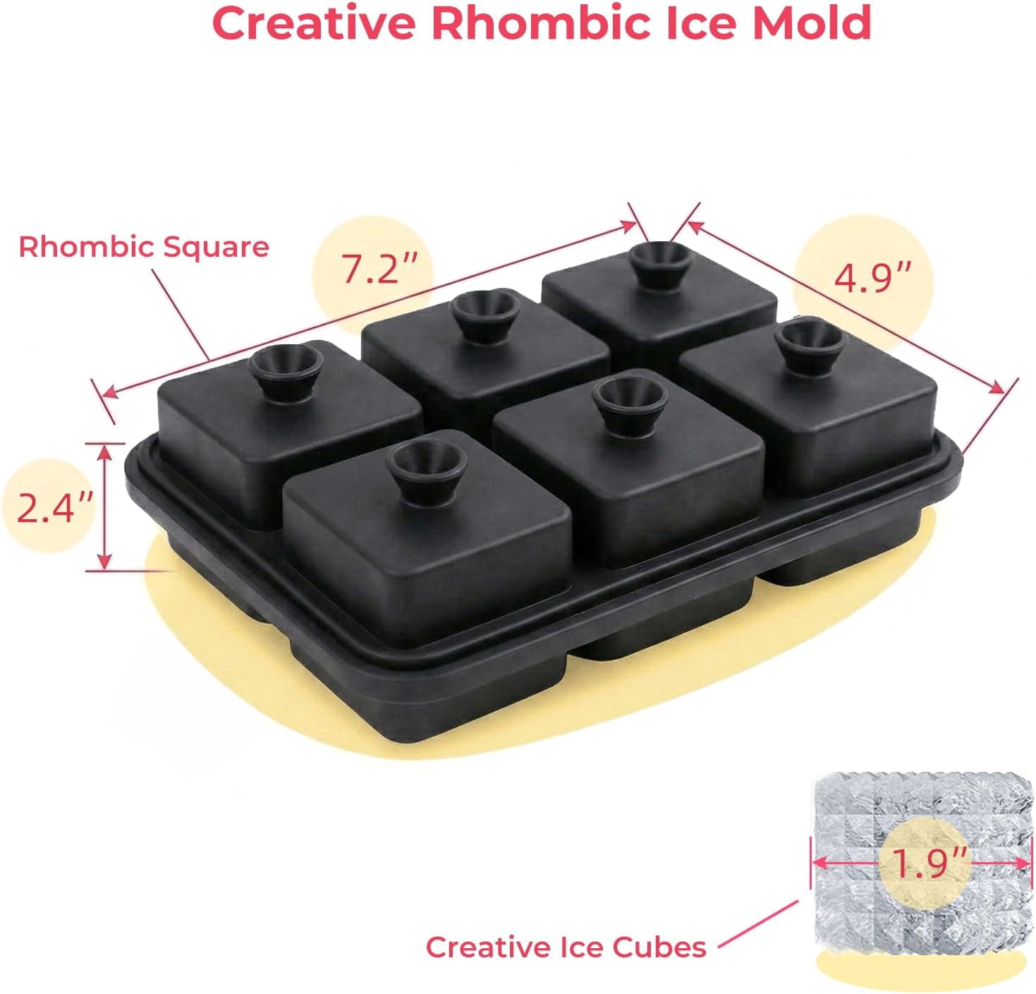 Large Ice Cube Tray with Lid 2inch,Reusable Ice Cube Trays for Freezer,Food-Grade Silicone Ice Trays for Freezer Cube Molds for Cocktail,Whiskey,Meal Prep,Stackable Flexible Icetray (Rhomboid Square)