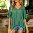 thumbnail image 2 of Oversized Crochet Crop Tops for Women Summer Tank Tops Hollow Out Beach Cover Ups V Neck 3/4 Sleeve Pullover Sweater Shirts, 2 of 4