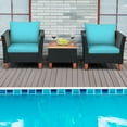 thumbnail image 4 of Gymax 3PCS Patio Rattan Conversation Furniture Set Yard Outdoor w/ Turquoise Cushions, 4 of 10