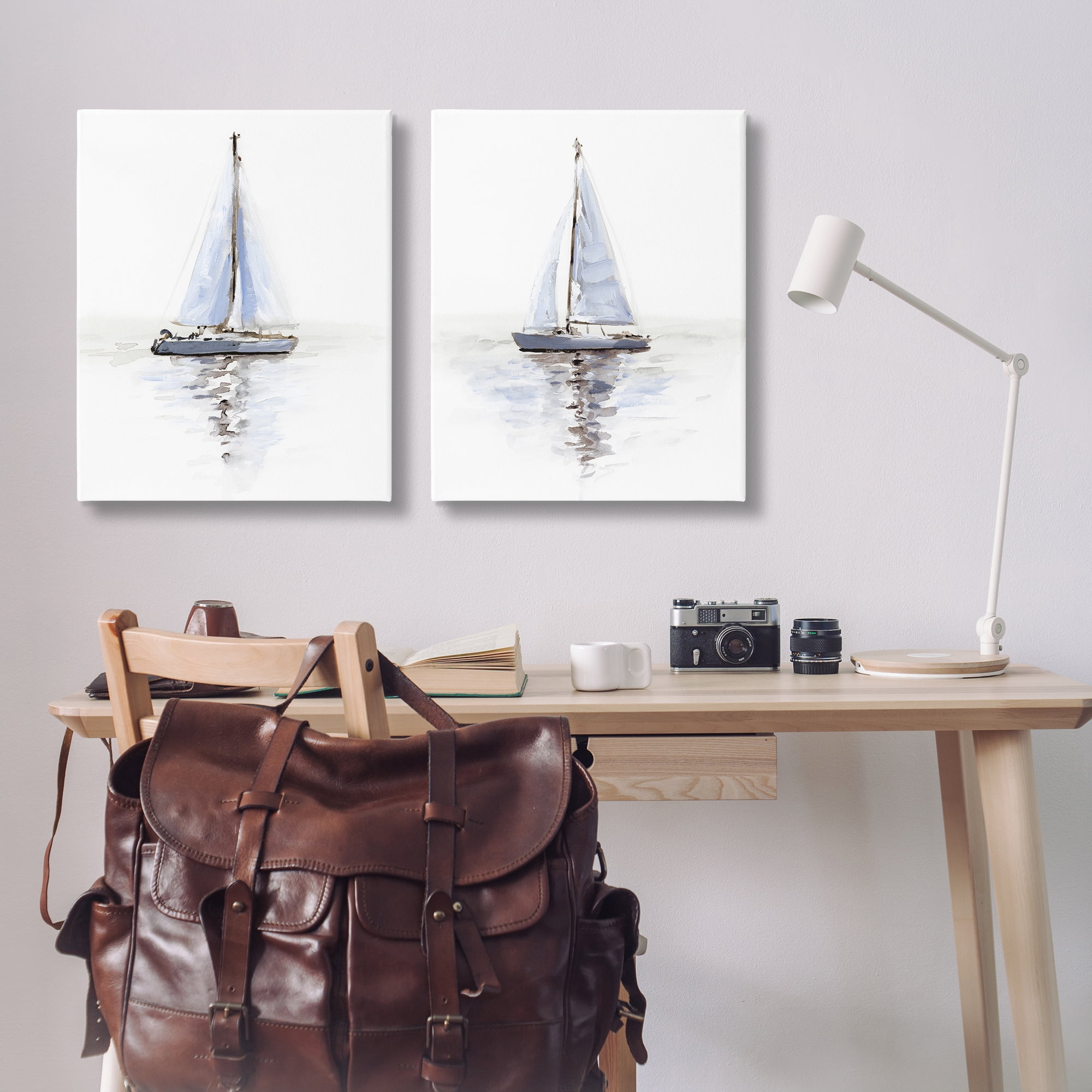 Stupell Industries Watercolor Sailboat Calm Water Transportation Painting Wrapped Canvas Art Print Wall Art, 24 x 30, Set of 2