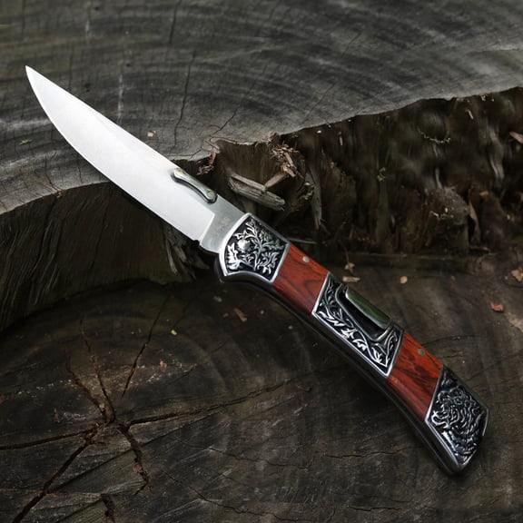 Folding Knife with Wood Handle, Stainless Steel Blade, Portable Pocket Knife for Camping, Hiking, Outdoor & Everyday Carry