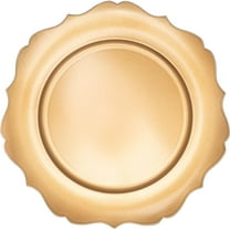 Simply Elegant Scalloped Plastic Charger Plate | Service Plate for Parties, Dinner, Weddings, Quinceaneras and Events | 13 Inch Diameter | Gold- Gloss Finish | Set of 12