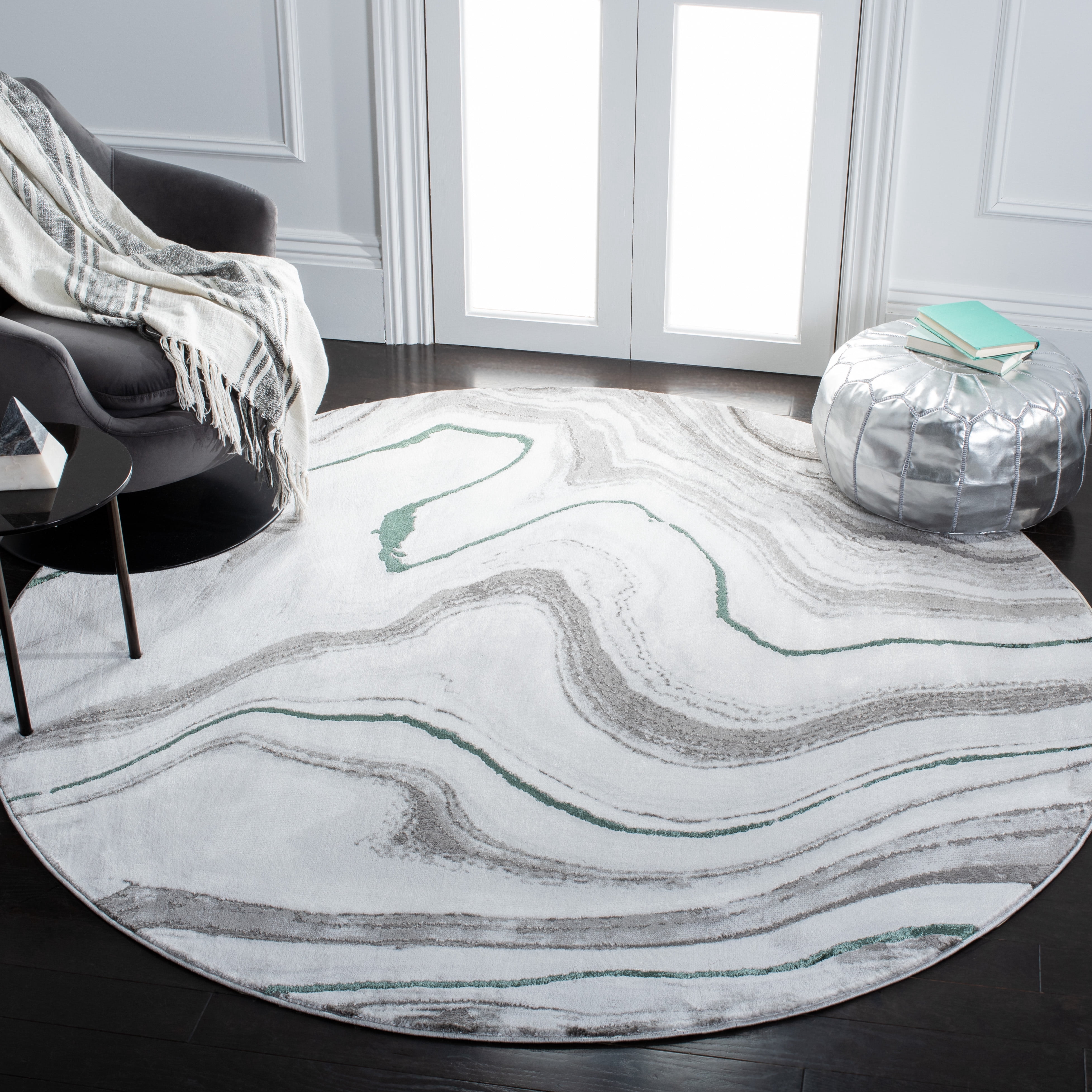 SAFAVIEH Craft Angjelko Abstract Area Rug, Grey/Green, 4' x 4' Round