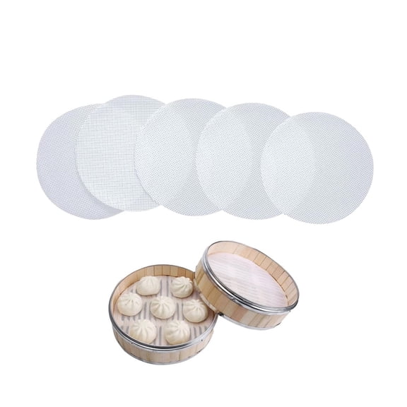 Set of 5 Bamboo Steamer Silicone Liners,9.8x9.8In Reusable Round Steamer Liners,White Non stick Silicone Mesh Mats for Dumplings