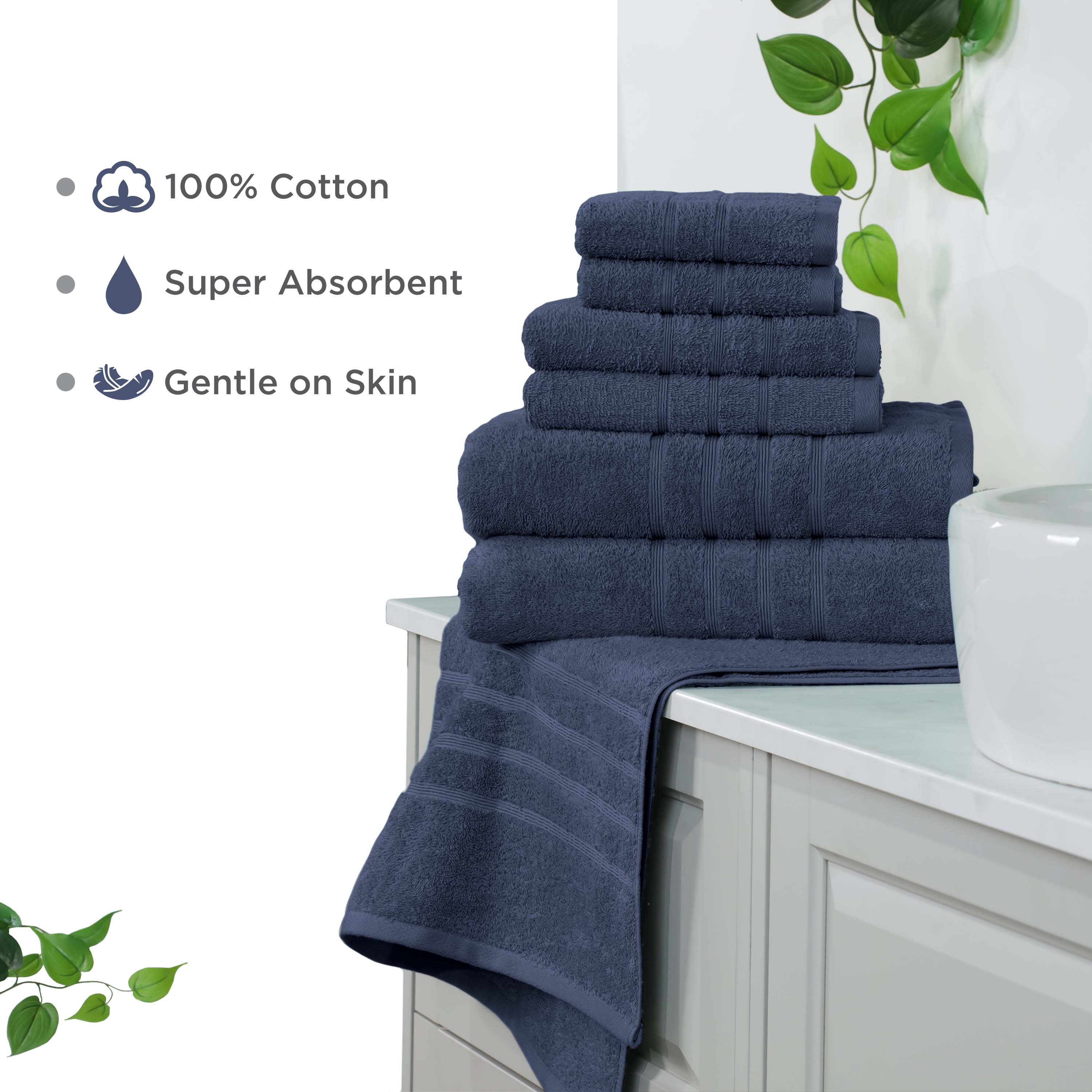 Martex 6-Piece Towel Set | 100% Cotton Soft & Absorbent Bath Towels | Estate Blue