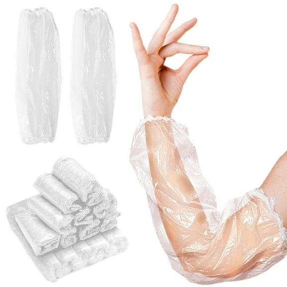 Clear Disposable Arm Sleeves, 100 Pack, 18 Inches, Unisex Adult, Clear, 1 Mil Polyethylene