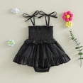 thumbnail image 2 of CheerKidz Baby Girls Ruffle Romper Dress Smocked Top Adjustable Straps Tiered Skirt Lightweight Soft Fabric Casual Outfit Photoshoot Party Wear(Black,6-12 Months), 2 of 8