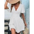 thumbnail image 5 of Women'S Ruched V Neck High Waist Casual Short Sleeve A-Line Dress White XL, 5 of 9