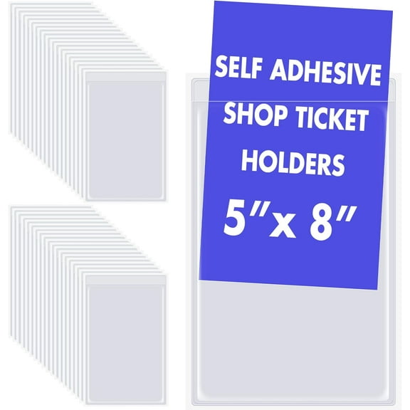 60 Pcs Self Adhesive Shop Ticket Holders Clear Plastic Sleeves Adhesive Pockets Work Order Job Ticket Holders for Home Office Posting Signs (5 x 8 Inch) Clear 5 x 8 Inch
