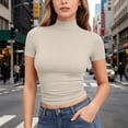 thumbnail image 2 of Women's Mock Neck Short Sleeve Tops, Slim Fit Solid Color T-Shirt, Soft Stretchy Baselayer, Summer Office Tee Complexion 3XL, 2 of 5