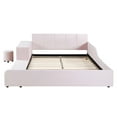 thumbnail image 4 of pink Queen Size Upholstered Grounded Bed, Mother & Child Bed with Bedside Desk and Little Round Stool, Velvet, 4 of 19
