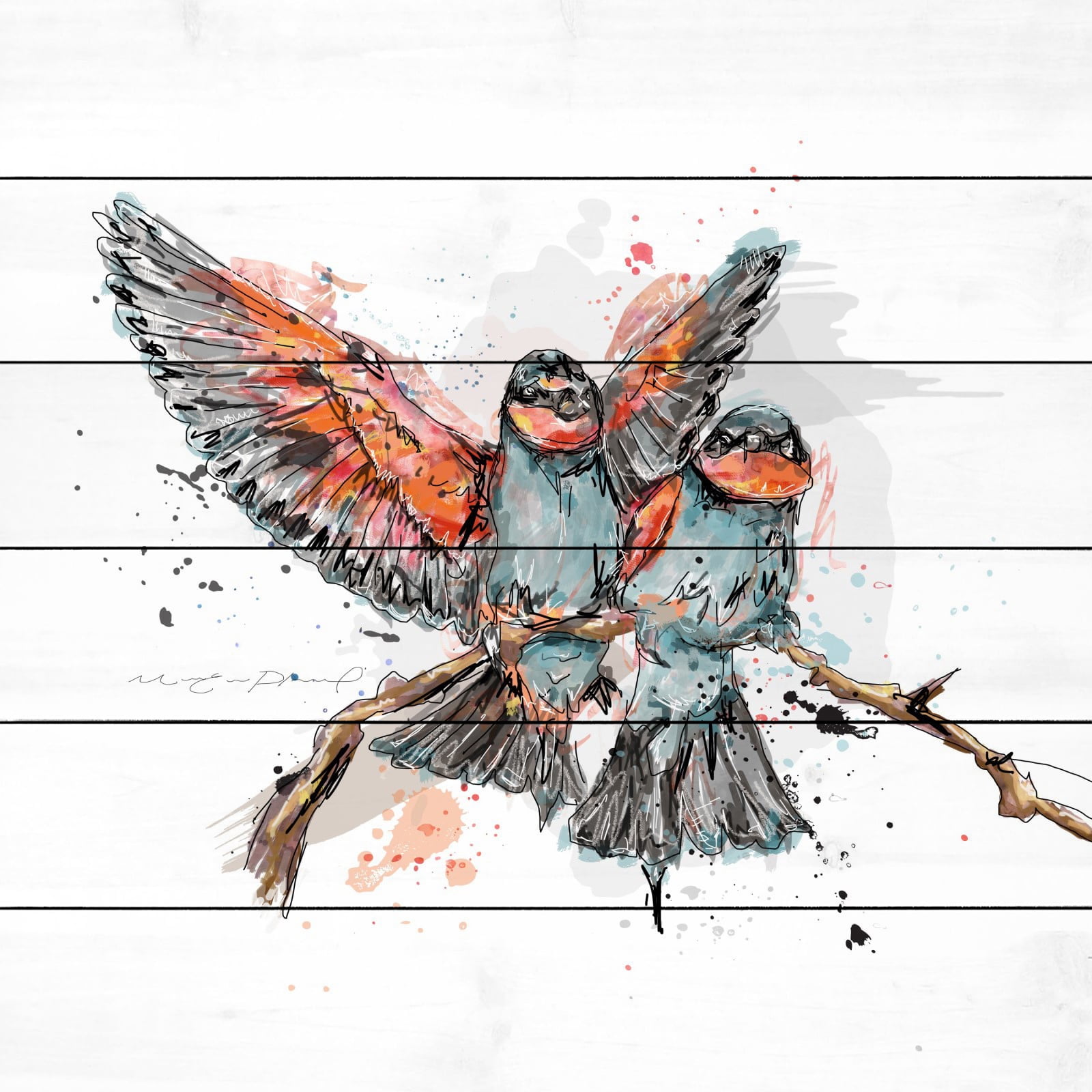 Marmont Hill "Deux Oiseaux" by Marie-Eve Pharand Painting Print on White Wood