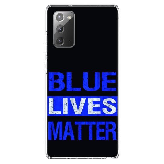 DistinctInk Clear Shockproof Hybrid Case for Galaxy Note 20 ULTRA (6.9" Screen) - TPU Bumper, Acrylic Back, Tempered Glass Screen Protector - Blue Lives Matter Law Enforcement - First Responders