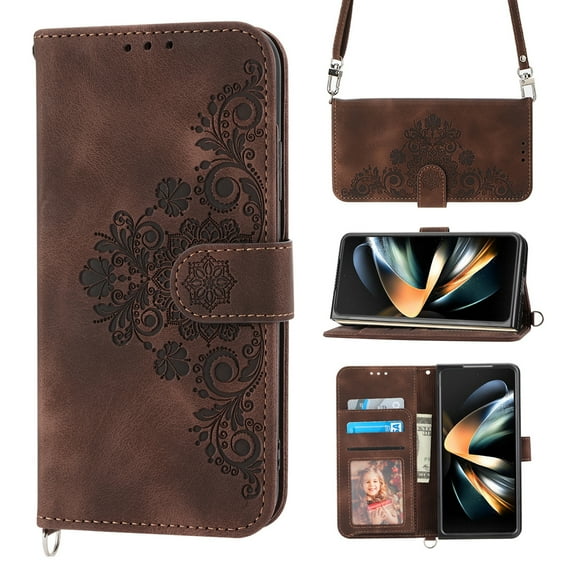 Decase Compatible With Google Pixel 7 Case Magnetic Wallet Flip Cover with Card Holder Kickstand Design Crossbody Strap Embossed PU Leather Folio Cover for Google Pixel 7, Brown