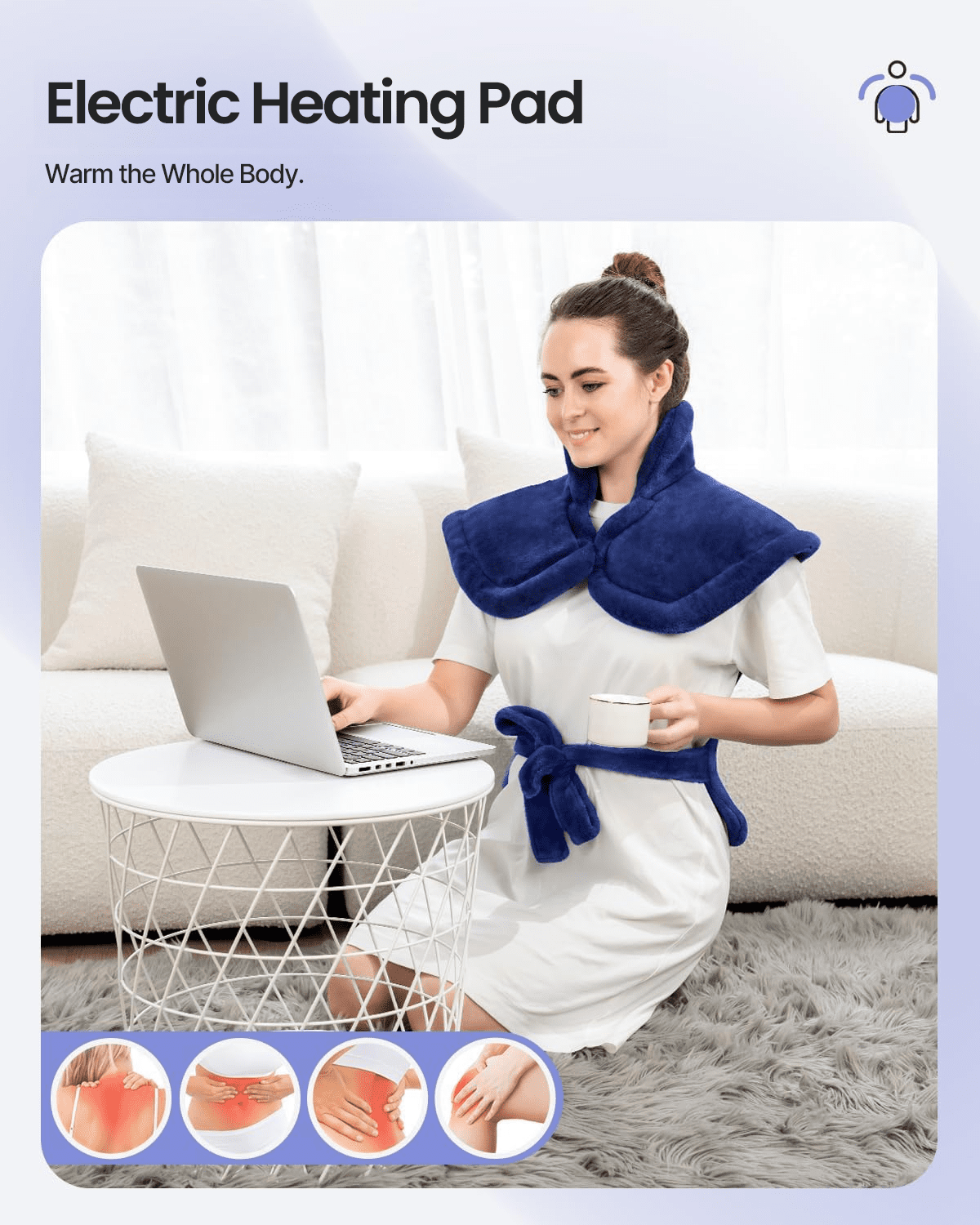 RENPHO 24"x33" Electric Heating Pad for Neck Shoulder and Back, FSA Eligible, Heat Pad for Pain Relief, Fast Heating Hot Therapy 6 Heat Settings, ETL Certified, Gifts for Women Men - Dark Blue