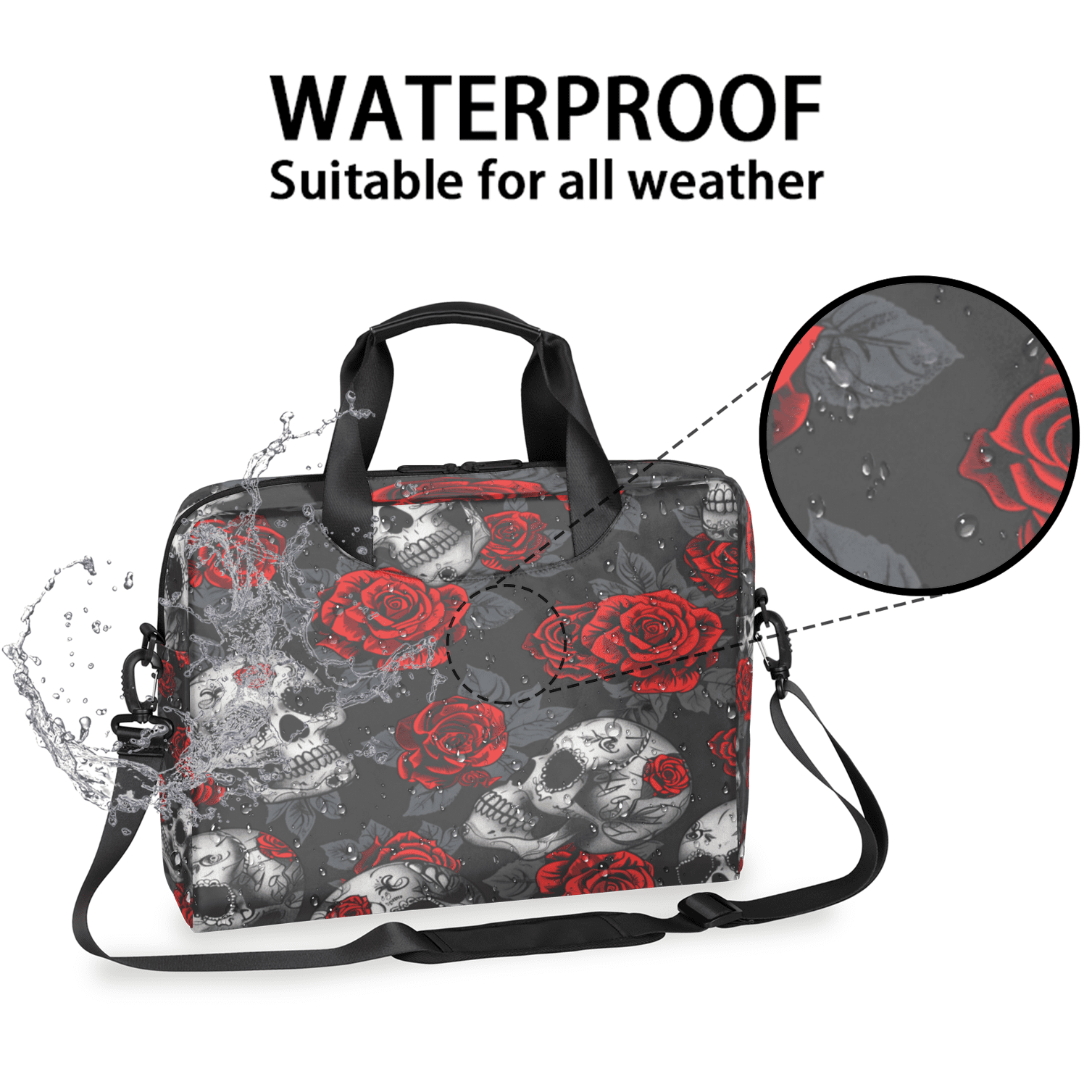 Herdesigns Skulls And Roses Laptop Bag for Women Men, Computer Case Briefcase Messenger Bags, 15-15.6 inch Laptop Sleeve Shoulder Bag