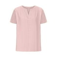 thumbnail image 4 of WIZUTIZ Plus Size Tops for Women Loose Short Sleeve Tshirt Oversized Solid Casual Blouse V-Neck Crochet Breathable Work out Tops Retro Tshirts Going out T-Shirt up to 65% Off Pink S, 4 of 6