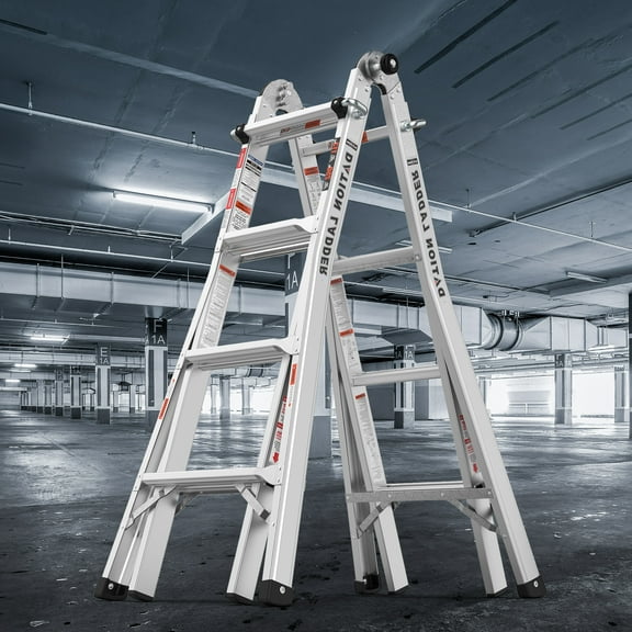 iYofe Multi-Purpose Ladder, 14.8 ft Aluminum Extension Ladder, 250 lbs Load Capacity, Portable Telescoping Ladder with Non-Slip Rubber, Smart Utility for Working Indoor/Outdoor