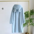 thumbnail image 3 of Button Down Fleece Bath Robes for Women Winter Thick Warm Hooded Bathrobe with Pockets Long Sleeve Casual Cozy Loungewear, 3 of 5