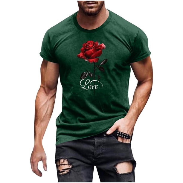 Hombres Pantalones Cortos de Manga Corta Impresa Casual Cuello Redondo Superior, Camisa de Moda para el Verano Y la Primavera