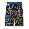 Boys Black/Blue Neon Shark Swim Trunks Board Shorts 7