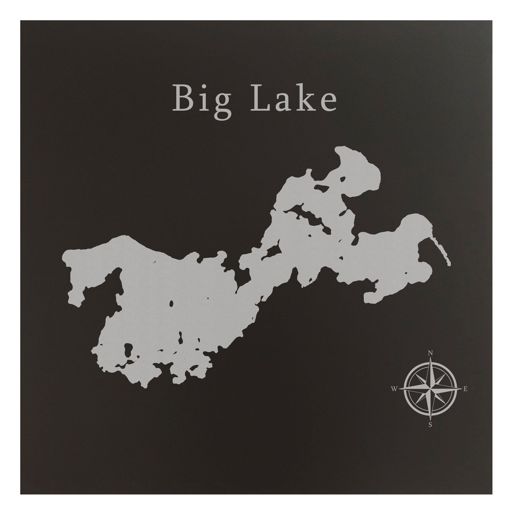 Big Lake Map 24x24" Black Metal Wall Art Office Decor Gift Engraved