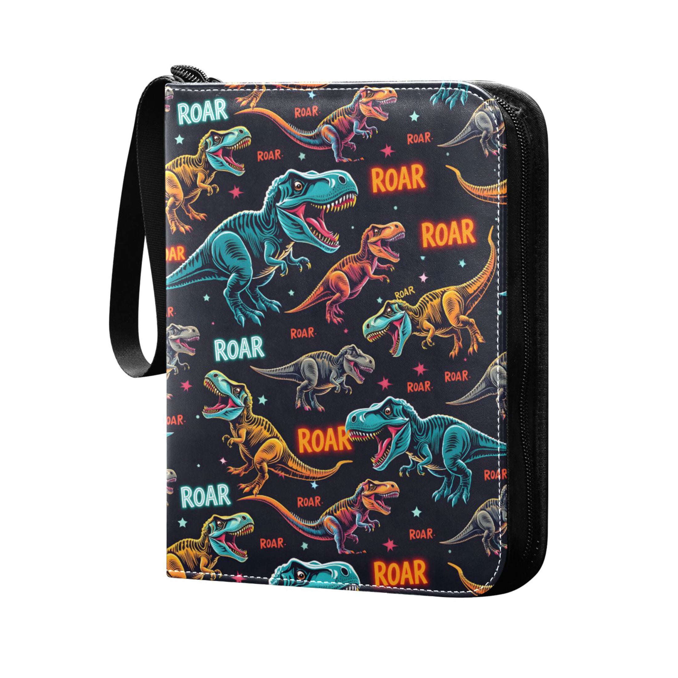 ALAZA Neon Cartoon Dinosaur Trading Card Binder 4 Pocket Cards Collection Album 400 Folder Holder