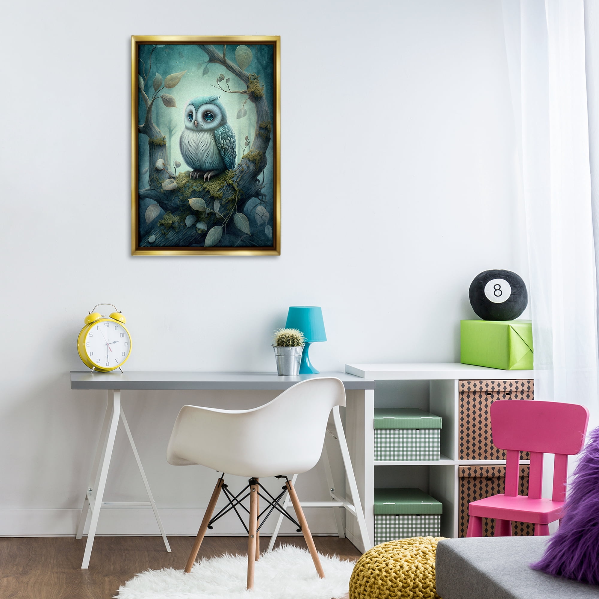 Stupell Industries Calm Mystic Owl Landscape Painting Gold Floater Framed Art Print Wall Art, 21 x 31