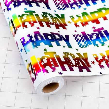 Birthday Wrapping Paper Roll, Gift Wrapping Paper, Colorful Foil Girl Happy Birthday Gift Wrap Rainbow Present Paper for Kids Boys Girls, Holiday,Party,Baby Shower(17 Inch X 33 Feet)