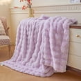 thumbnail image 5 of Luxury Fluffy Faux Rabbit Fur Blanket, Plush Fuzzy Bubble Waffle Throw Couch Sofa, Cozy Comfy Furry Bed Blanket Home Decoration, Aesthetic Shaggy Throw for Bedroom Living Room, 60x90, Pink, 5 of 8