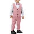 thumbnail image 2 of Boys Formal 3 Piece Suit Set, Classic Vest Pants and Shirt Outfit for Kids, Wedding Party and School Event, Age 1-7 Years Pink 120, 2 of 9