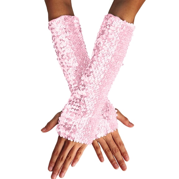 Baberdicy Glitter Party Gloves, Elastic Long Gloves Sequin Fingerless Gloves – Sparkle Costume Accessory for Parties, Women's Gloves One Size