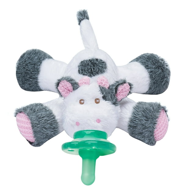 nookums paciplushies buddies cow pacifier holder adapts to name brand pacifiers, suitable