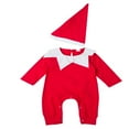 thumbnail image 1 of Barboteuse de Noël pour Tout-Petits Garçons Filles + Ensemble Chapeau Manches Longues Col Elf Rouge Combinaisons 2 Pcs, 1 of 6