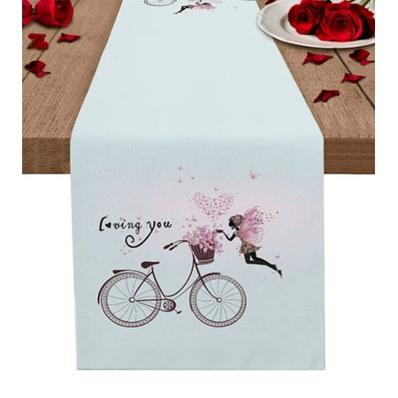 

Tablecloth Linen Cotton Wedding RunneTable Table Dining Holiday RunneTable Candy Love Bicycle Day Valentine S