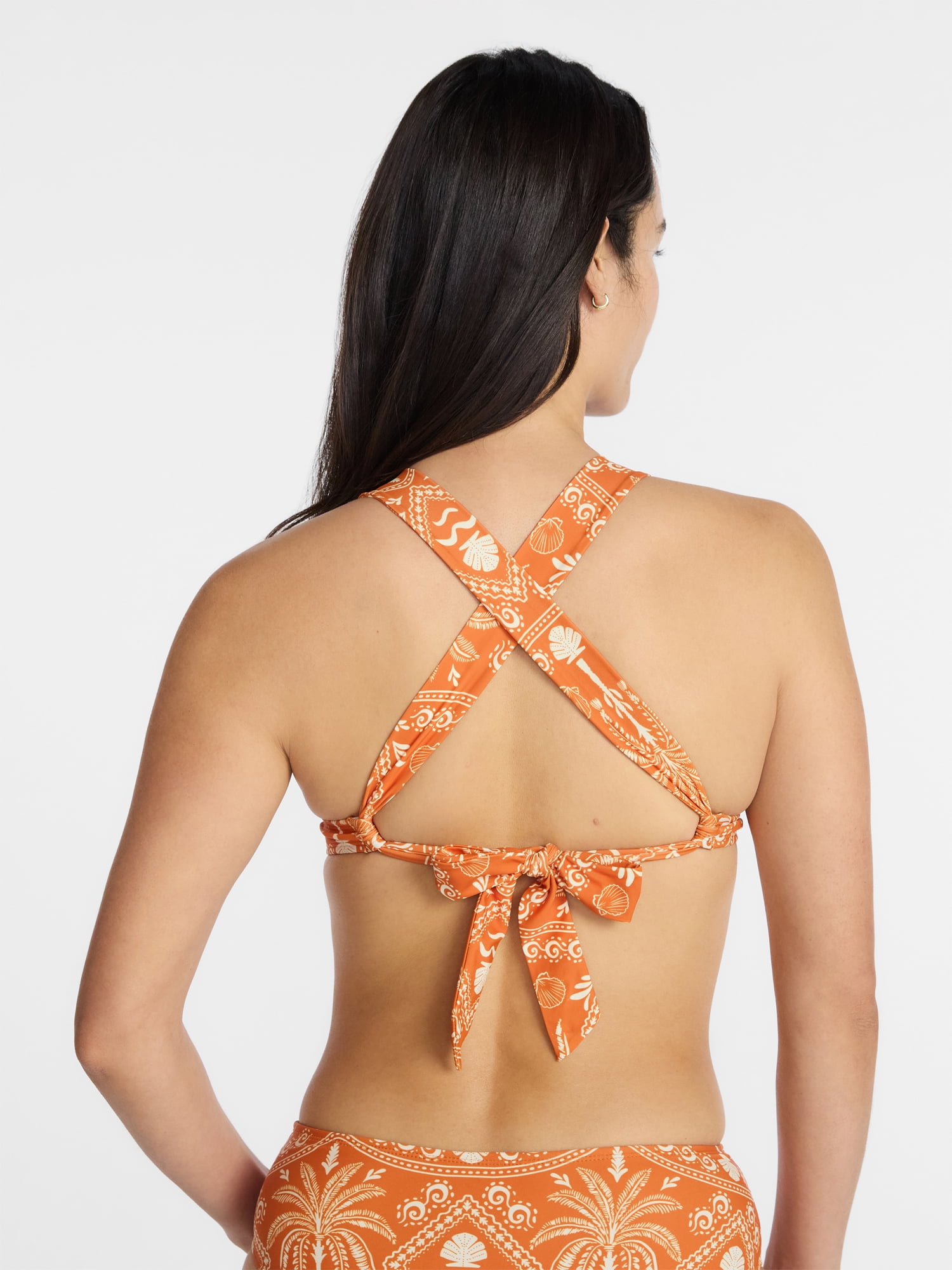 Time and Tru Women's Under The Palms Triangle Swim Top, Sizes XS to XL and 1X to 3X