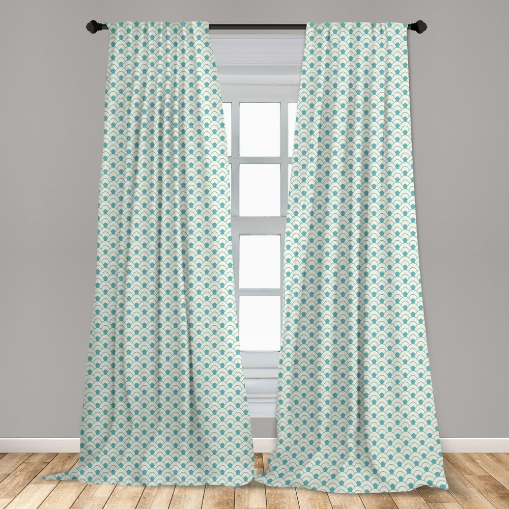 Ocean Curtains 2 Panels Set, Bold Half Circles Sea Inspired Theme Waves