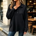 thumbnail image 3 of Oversized Waffle Knit Top for Women Lapel Button Collar Long Sleeve Plaid Loose Basic Casual Everyday Sweatshirt, 3 of 9