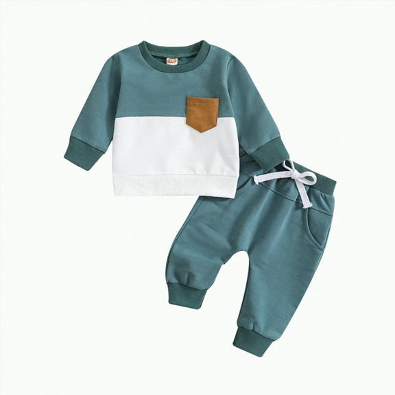 Towmus Toddler Baby Boy Fall Winter Clothes Color Block Long Sleeve Sweatshirt Pullover Tops   Joggers Pants Outfit Set