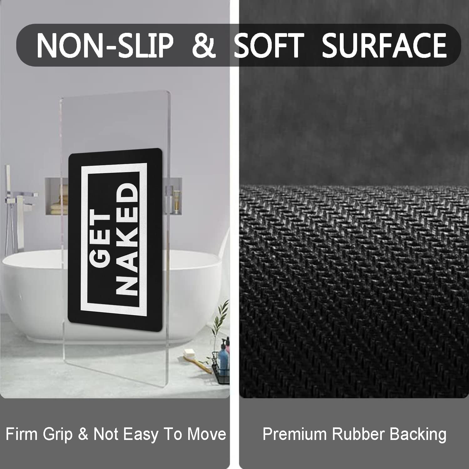 Black Bath Mat 20"x32" Non Slip Quick Dry Super Water Absorbent Floor Mat Rubber Backed Black and White Washable Thin Bathroom Rugs Fit Under Door