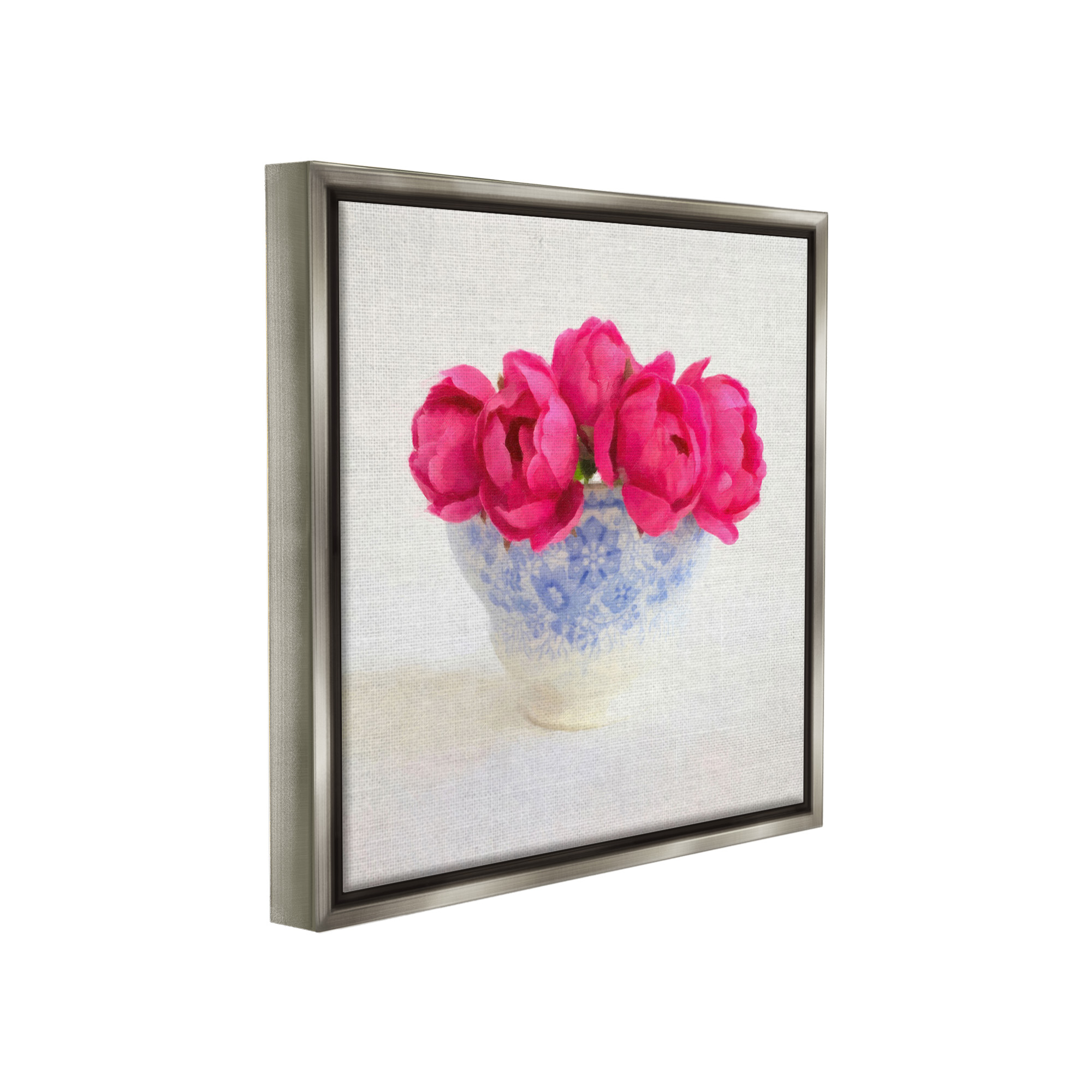 Stupell Industries Roses in Subtle Vase Botanical & Floral Painting Gray Floater Framed Canvas Art Print Wall Art, 18 x 18