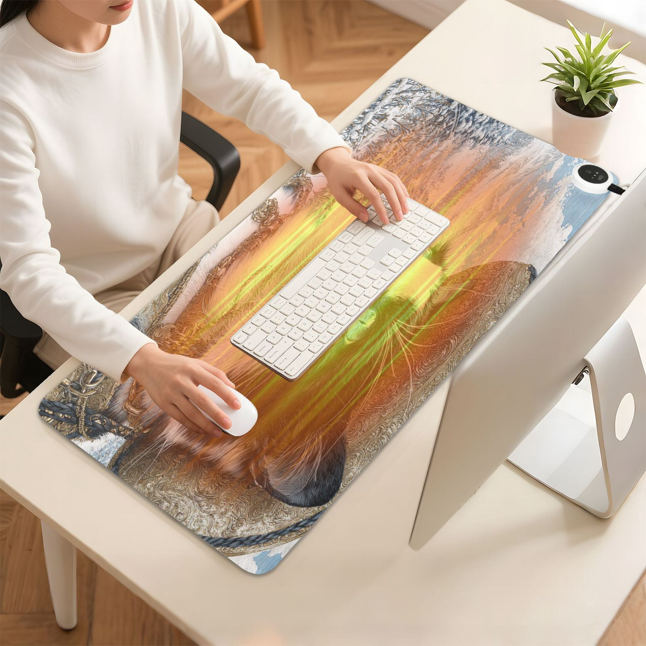 Large Heated Desk Mat Mouse Pad 31.5"x13"PU Leather Graphene Heating Desk Warmer with 3 Temperature Settings 110V US Plug Non-Slip Warm Pad for Home, Office, and Gaming Rich Cat Trader