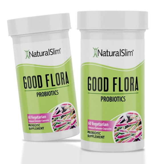 NaturalSlim Good Flora 2-Pack Probiotic Supplement for Digestive Health - 60 Capsules