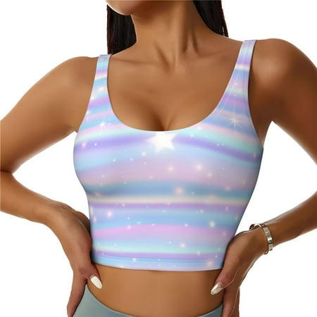 Sports Bras For Women  Striped Gradient Workout Crop Tank Tops  U Back Sports Bra Athletic Tops