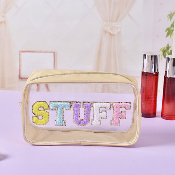 YiBai Water Proof Transparent PVC Embroidered Letter Cosmetic Bag/travel Washing Storage Bag/large Capacity Convenient Cosmetic Storage Bag 4 Options, Yellow